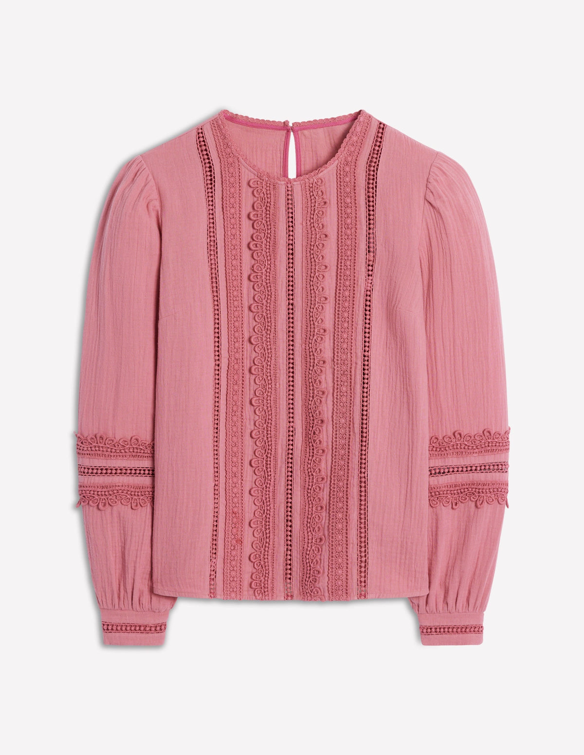 Trim Interest Double Cloth Top-Pink Heather