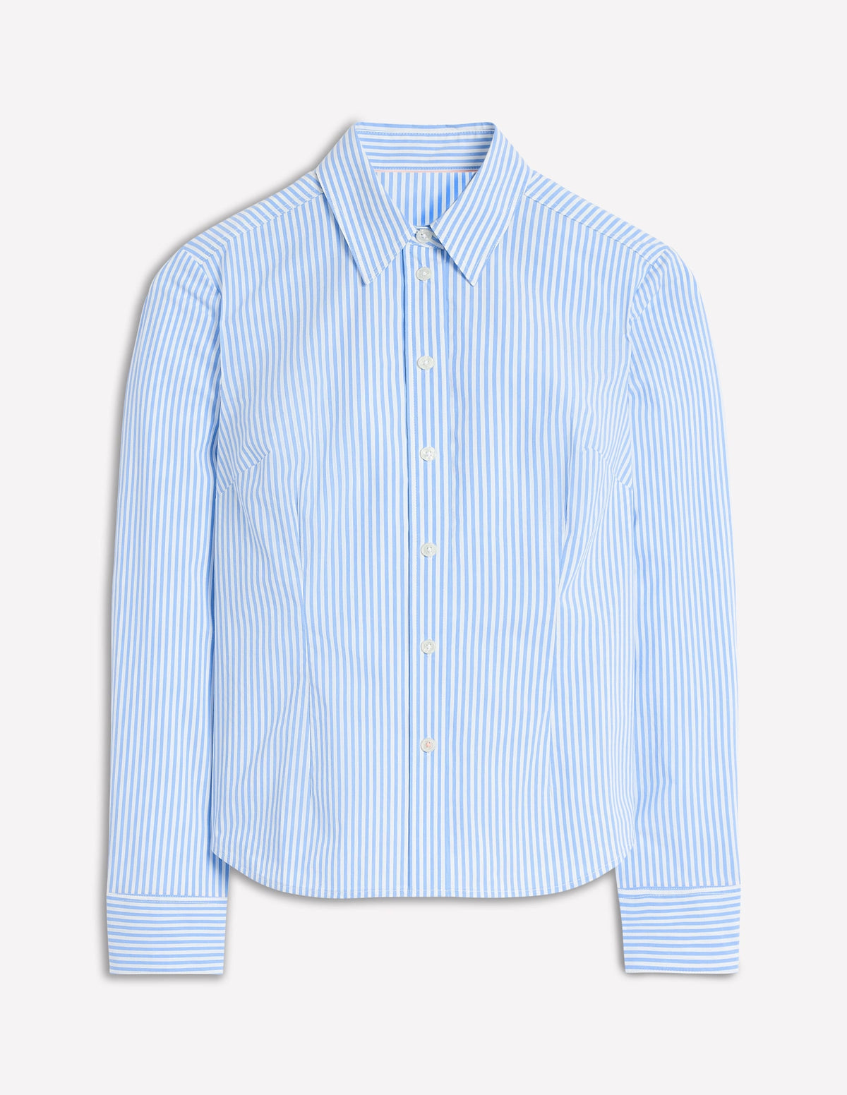 Saskia Stretch Cotton Shirt-Forget Me Not, Ivory Stripe