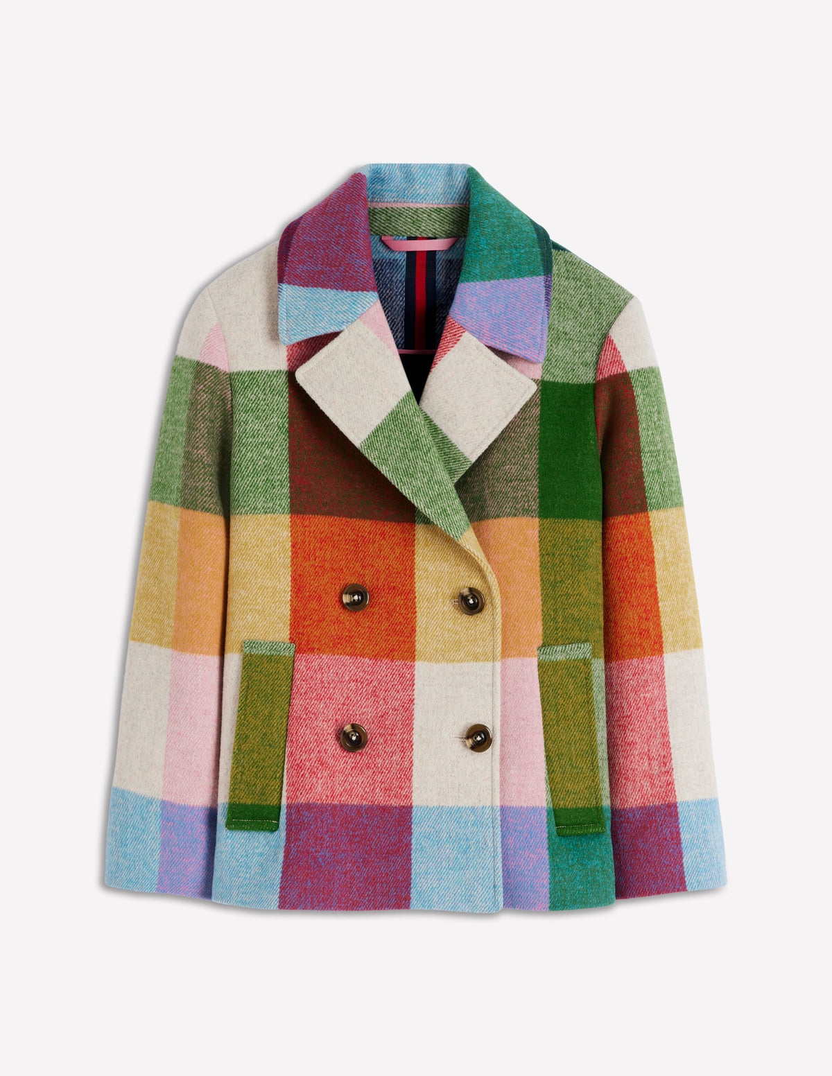 Revere Collar Wool Coat-Giant Multigingham