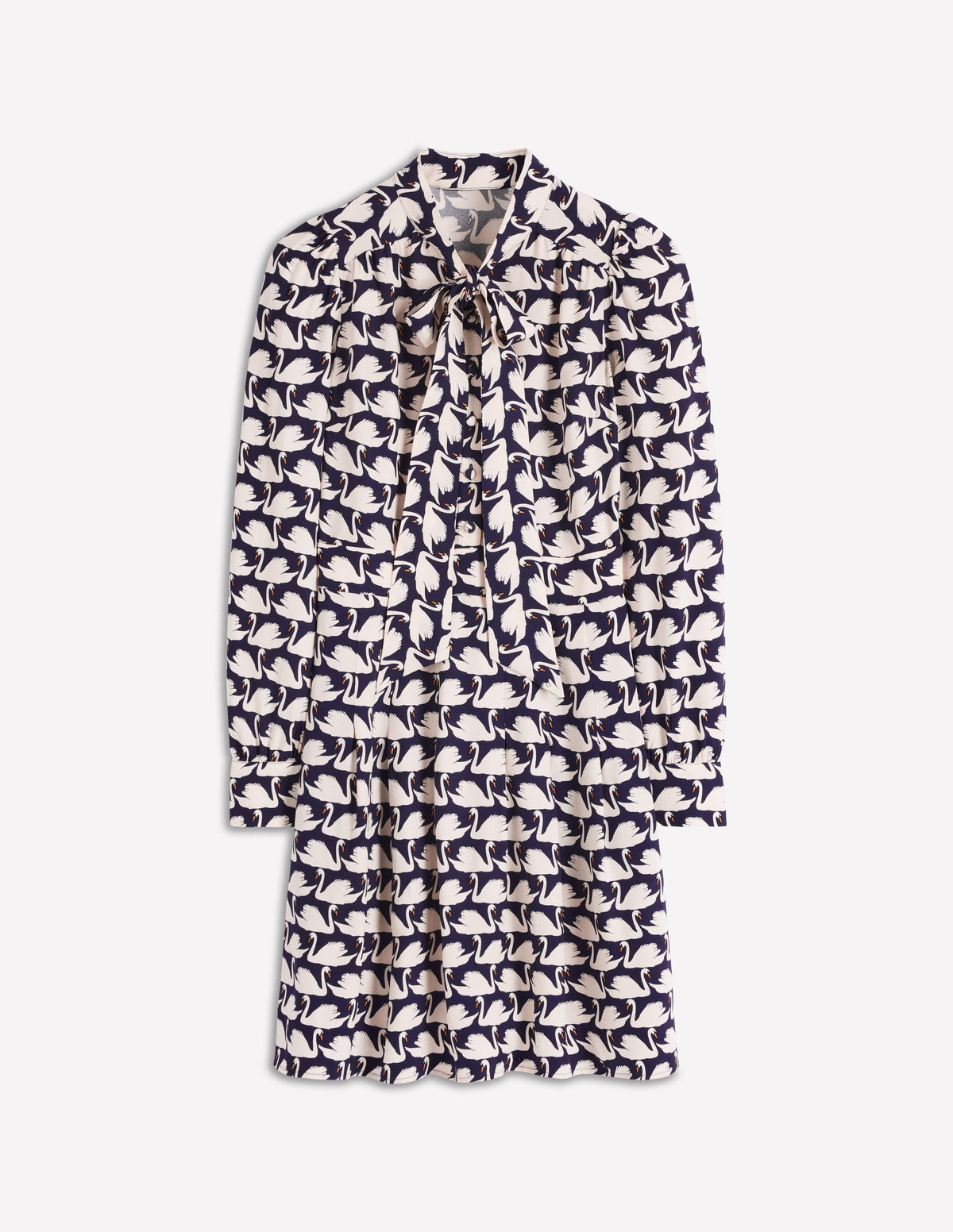 Tie Neck Short Dress-French Navy, Geo Swan