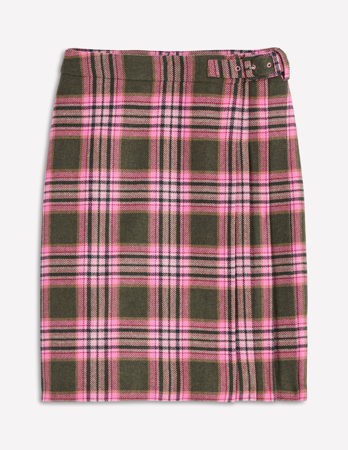Helen Wool Kilt Skirt-Olive, Green and Pink Check