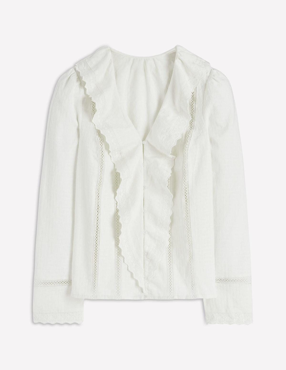 Ruffle Embroidered Blouse-Warm Ivory