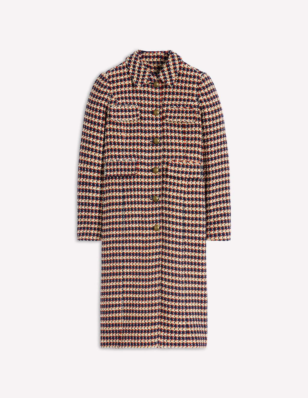 Pocket Detail Coat-Camel, Navy Red