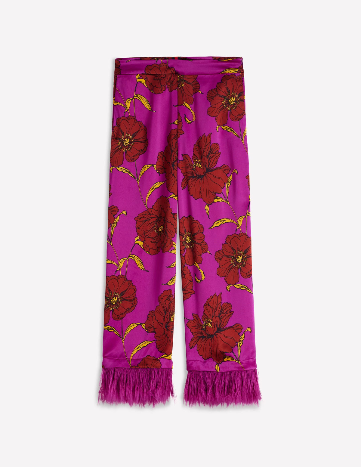 Faux Feather Trim Pants-Regal Purple, Peony Bloom