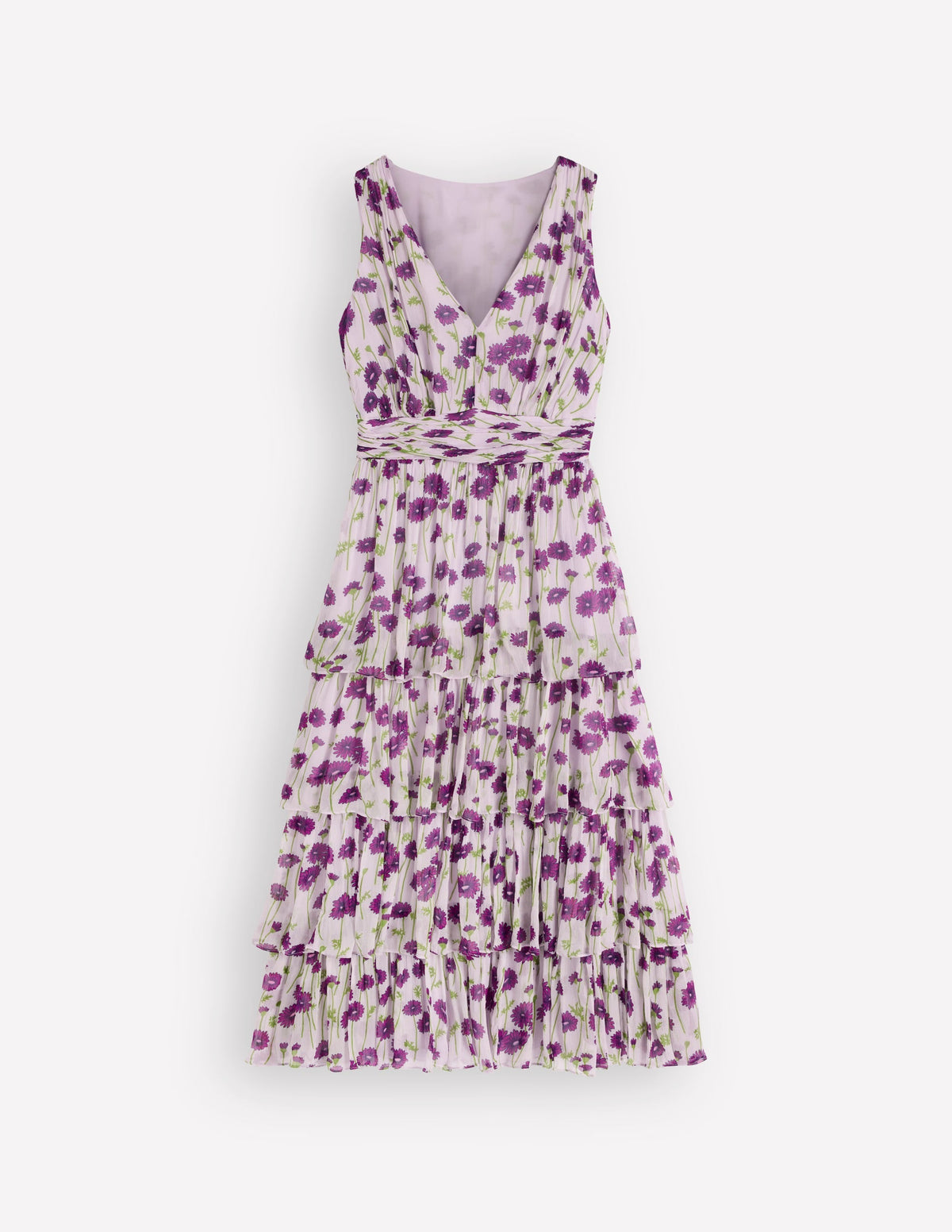 Tiered Sleeveless Dress-Purple Daisy Stems