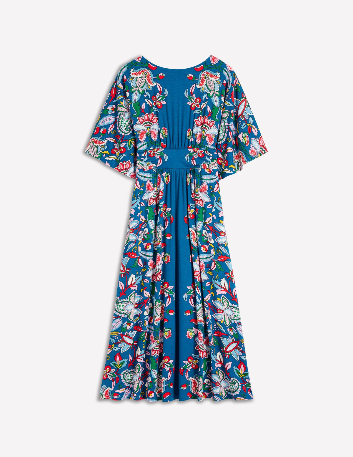 Imelda Kimono Jersey Dress-Blue, Botanical Trail