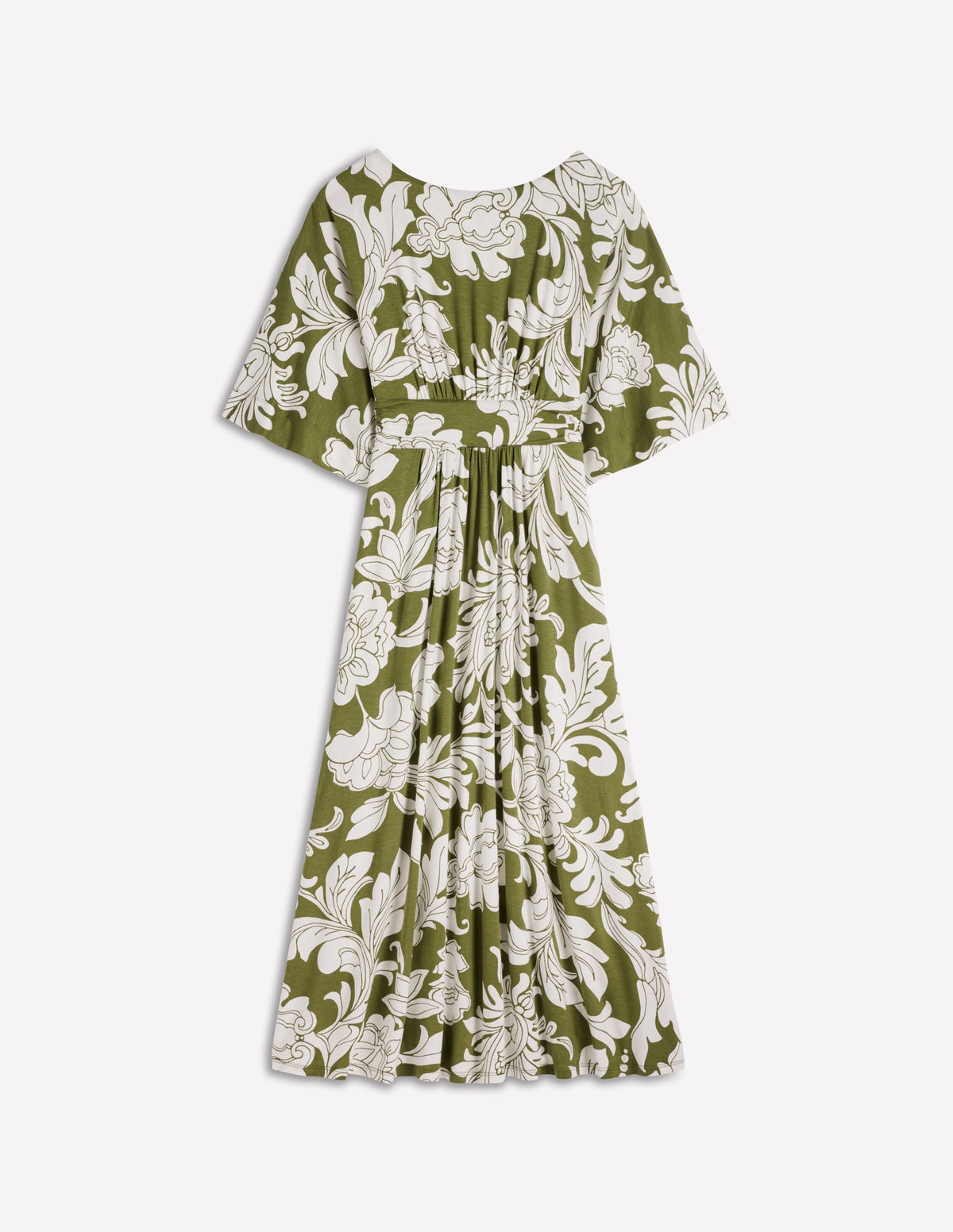 Imelda Kimono Jersey Dress-Olive, Botanical Flourish Mono