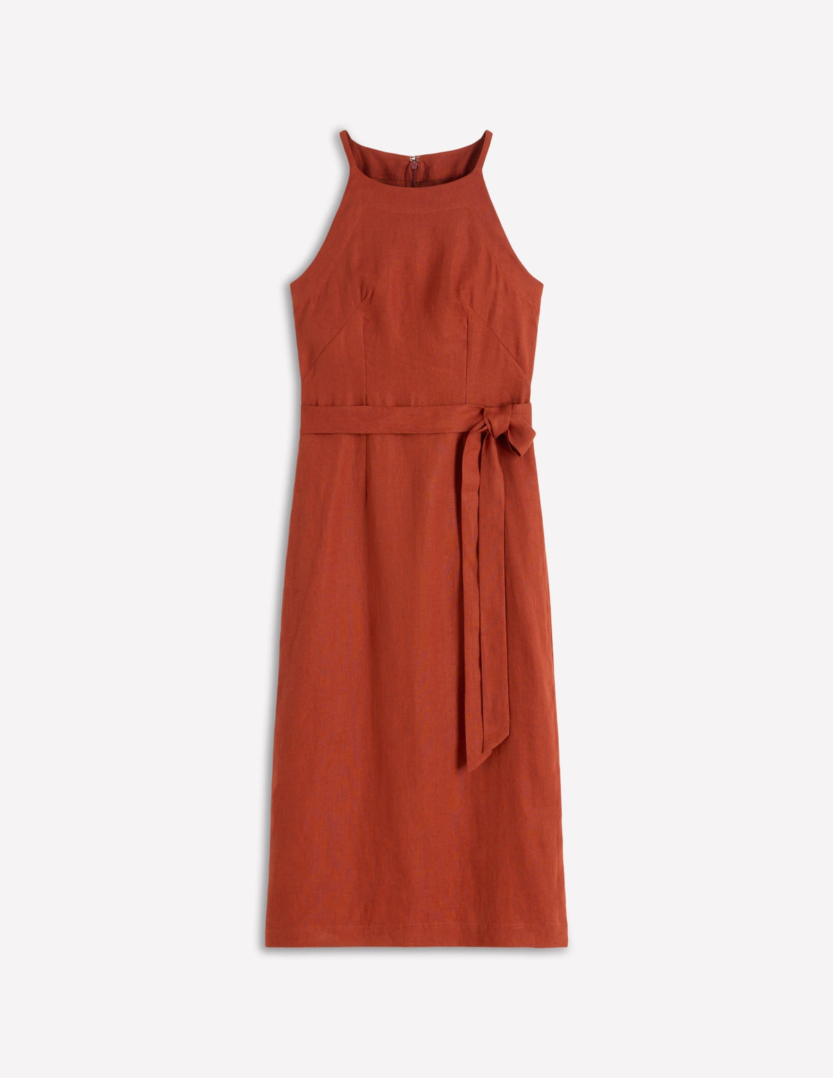 Rosa Halter Linen Midi Dress-Burnt Orange