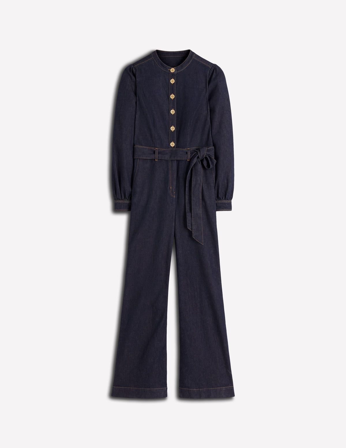 Bootcut Button Denim Jumpsuit-Indigo