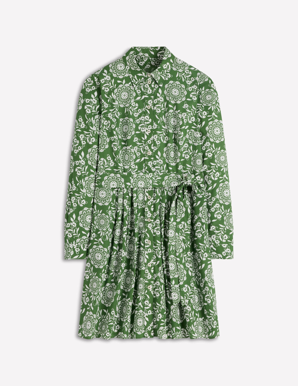 Alexa Long Sleeve Short Dress-Green, Decorative Blossom