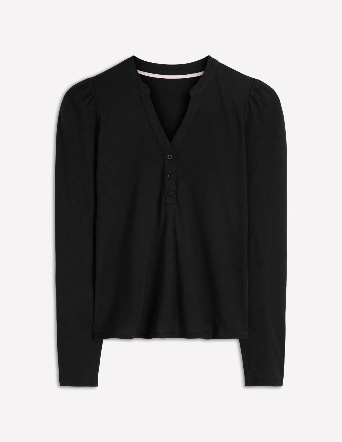 Supersoft Open Neck Henley-Black