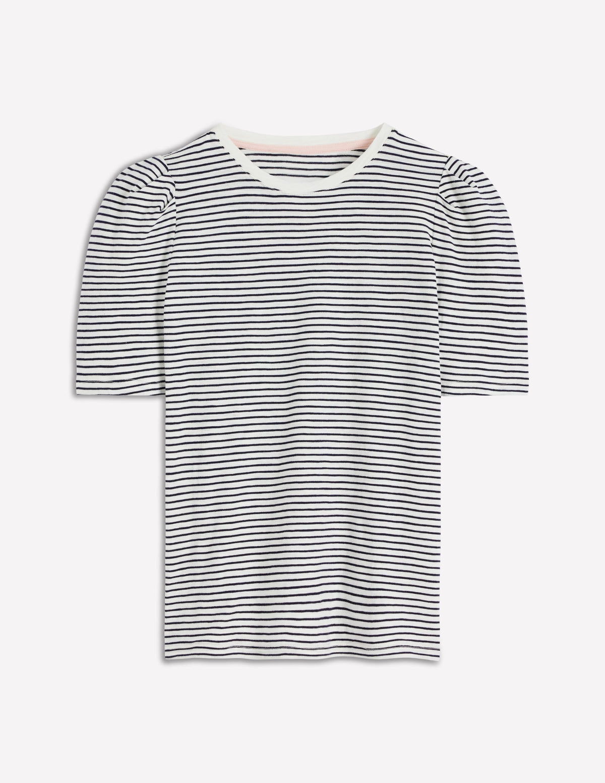 Sophie Puff Sleeve T-shirt-Navy and Ivory Stripe