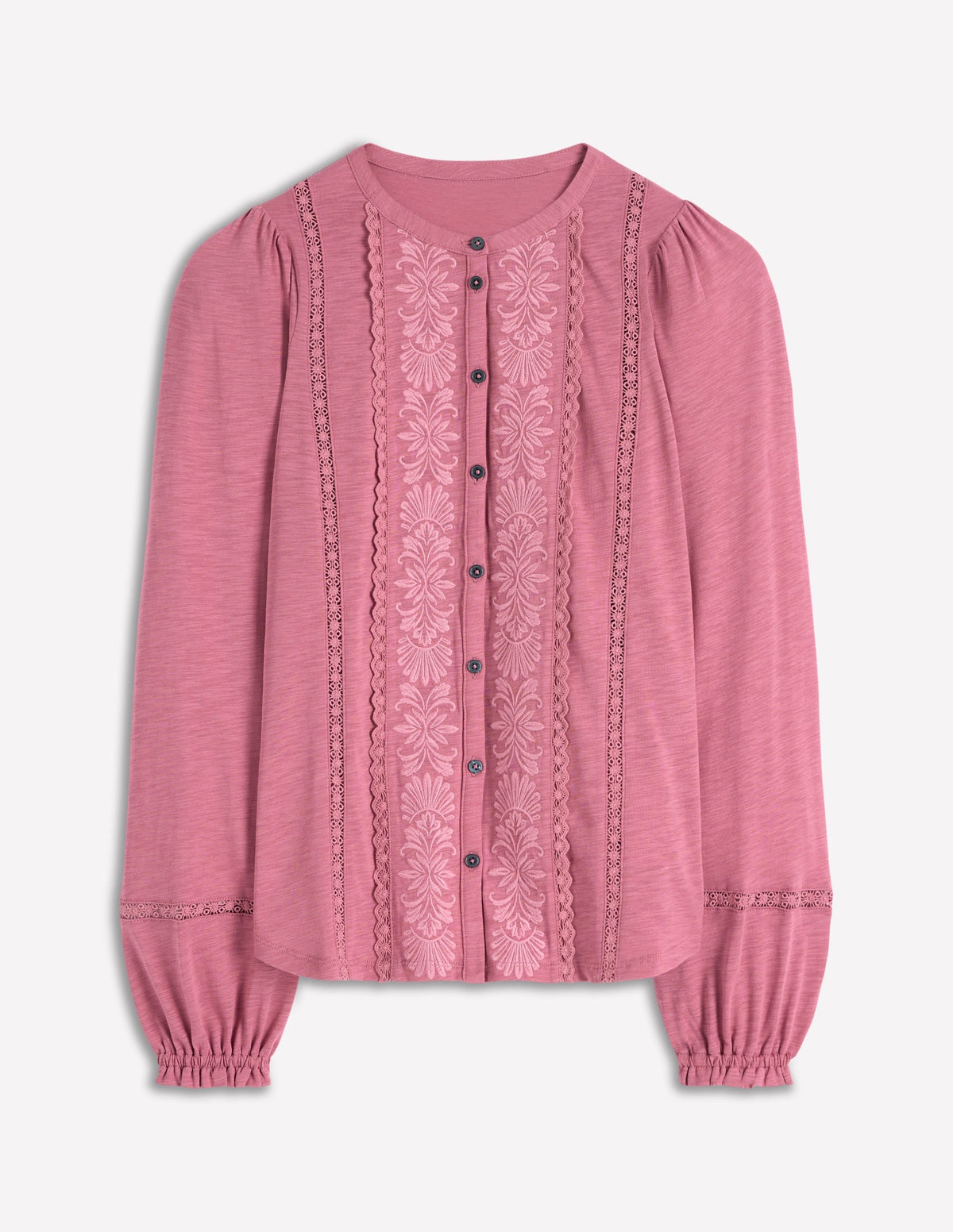 Embroidered Jersey Shirt-Pink Heather