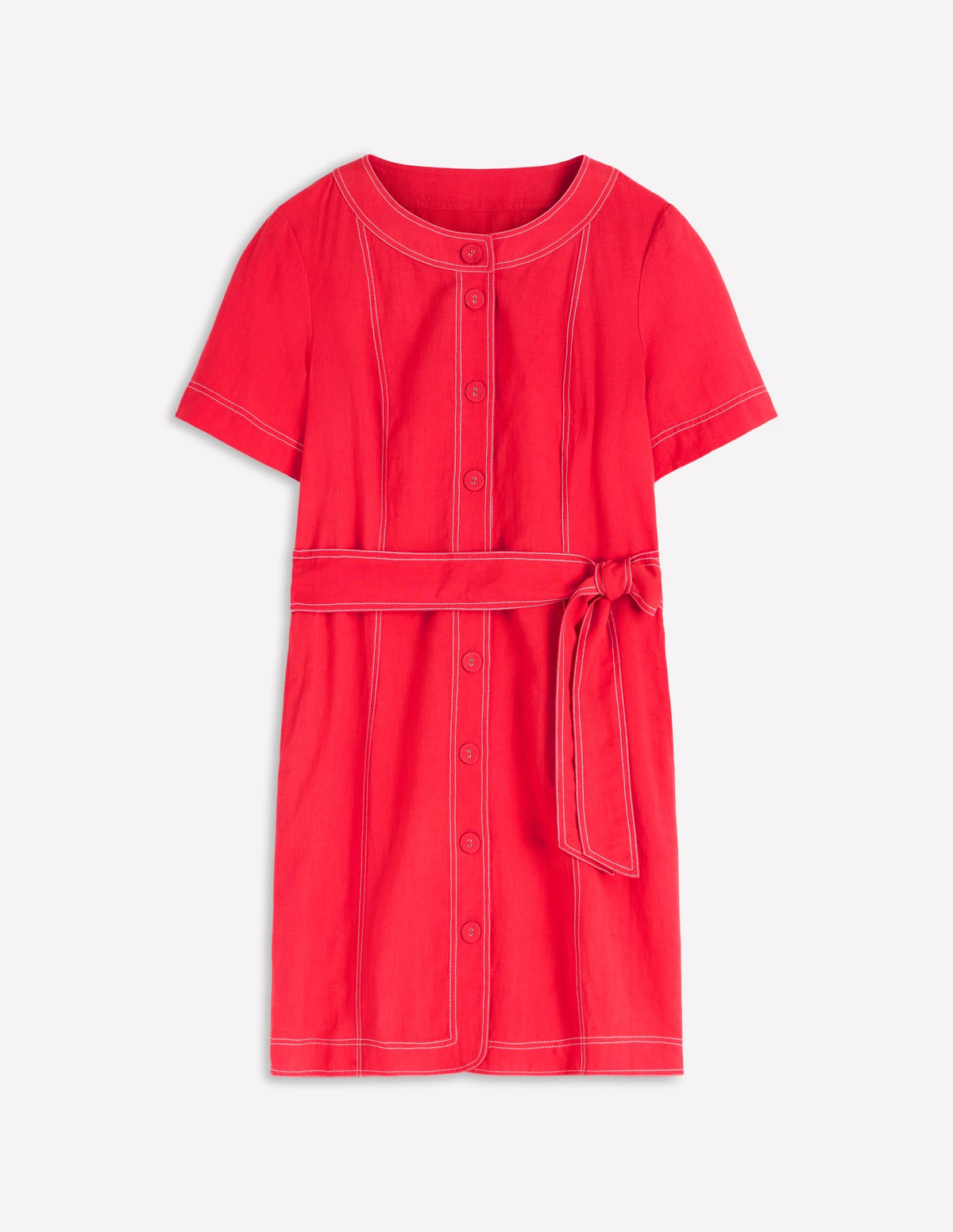 Callie Linen Short Dress-Bright Cherry