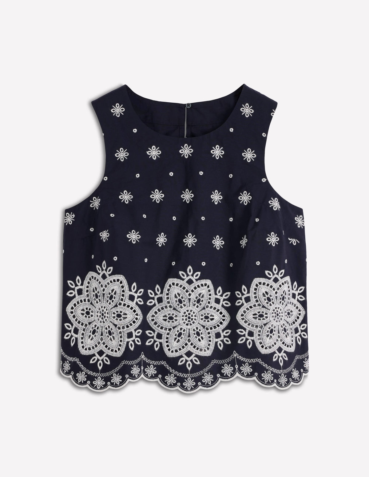 Sofia Broderie Shell Top-Navy