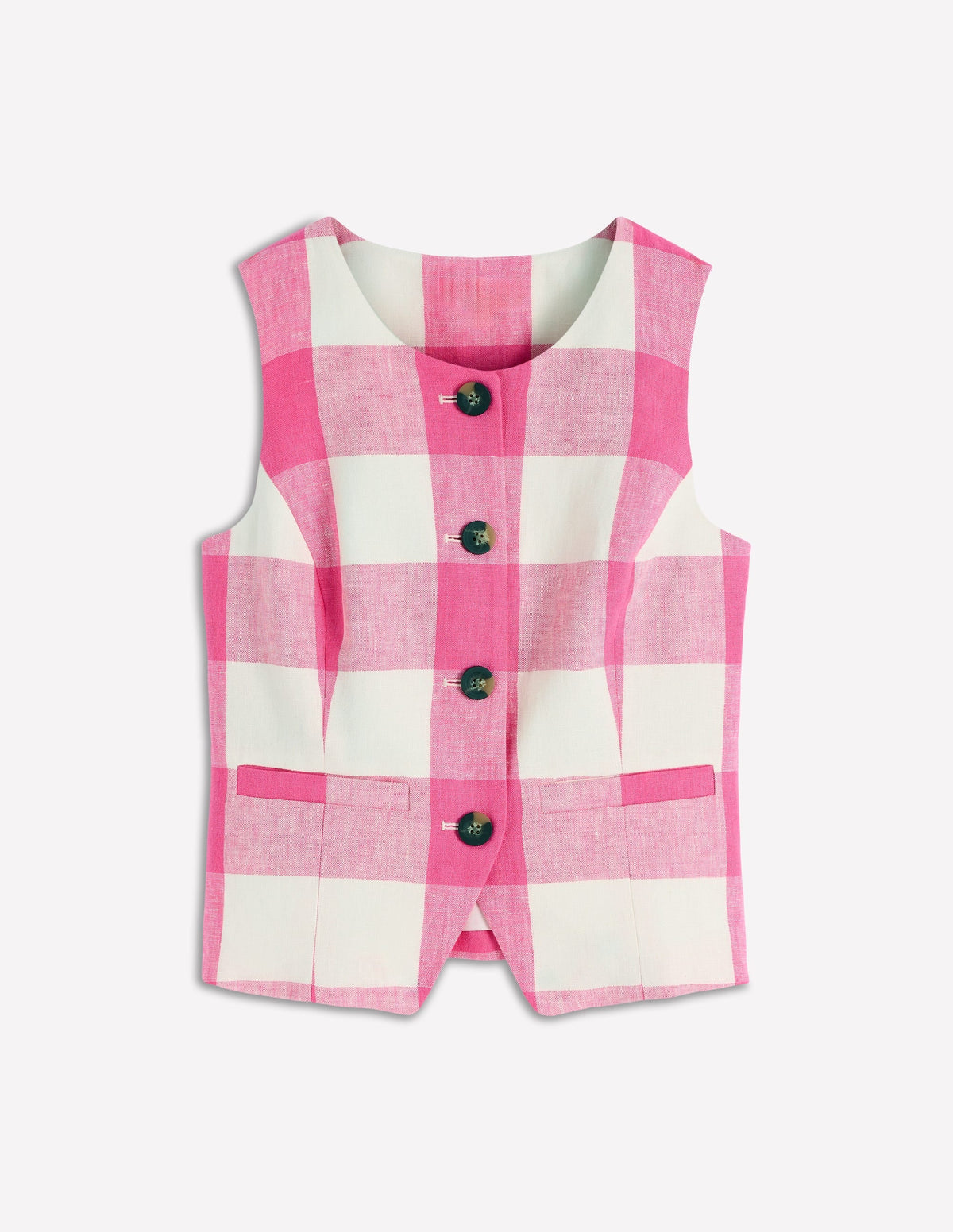 Linen Waistcoat-Pink Punch Gingham