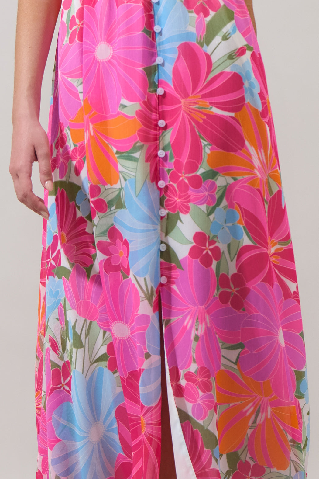Calista Floral Linana Button Front Maxi Dress