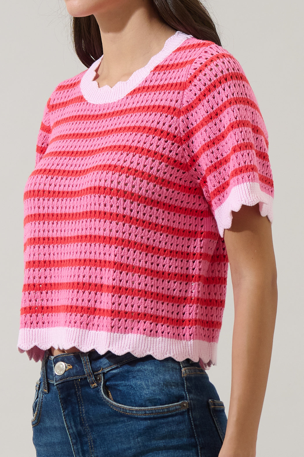 Clarie Stripe Crochet Sweater Top
