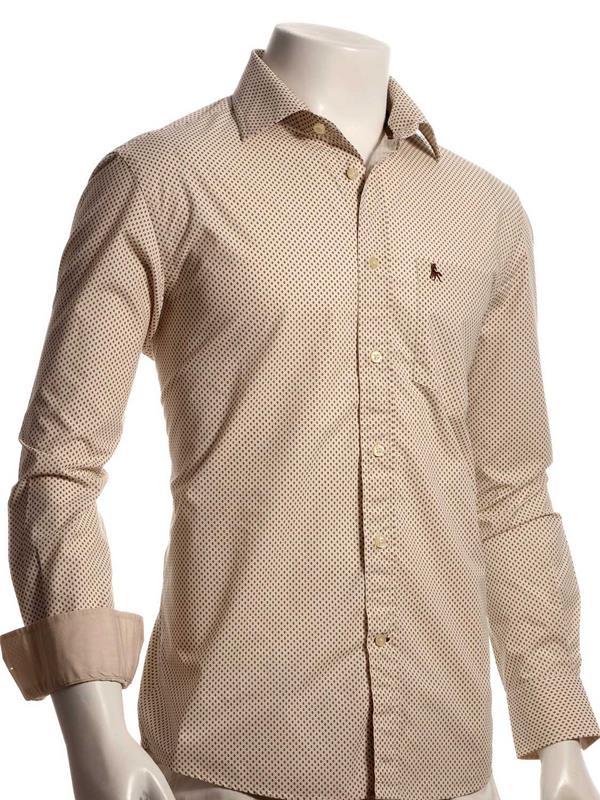Antoine Ecru Printed Full sleeve single cuff Cotton Shirt