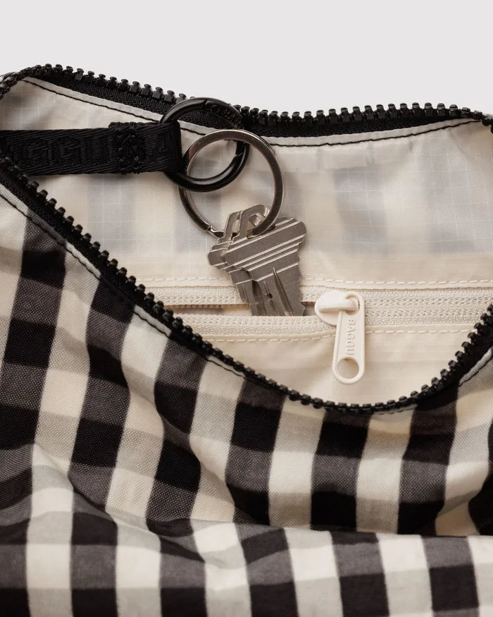 Black & Cream Gingham Small Crescent Bag