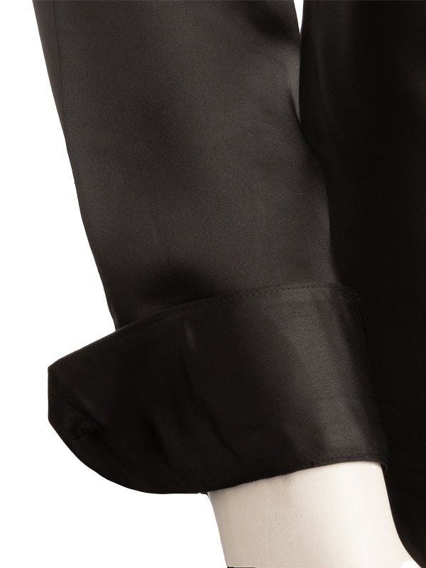 Fidel Black Satin Full Sleeve Single Cuff Slim Fit Party Wear Polyester Shirt