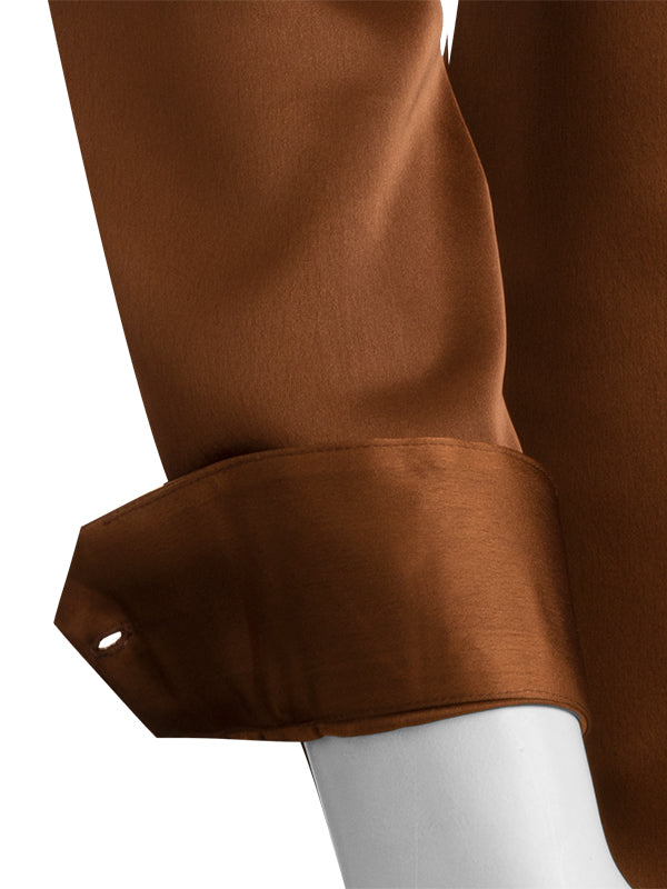 Fidel Chocolate Sateen Full Sleeve Single Cuff Slim Fit Party Wear Polyester Shirt