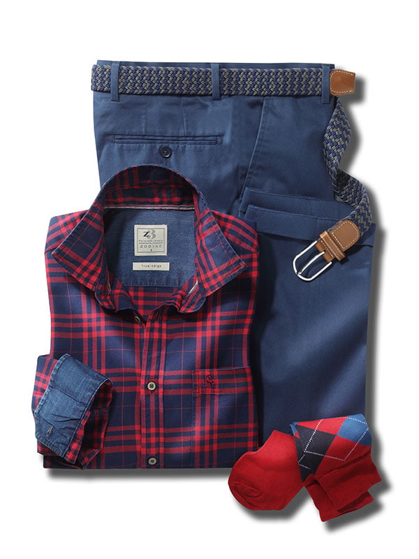 Heston Indigo Red Check Full sleeve single cuff Cotton Shirt