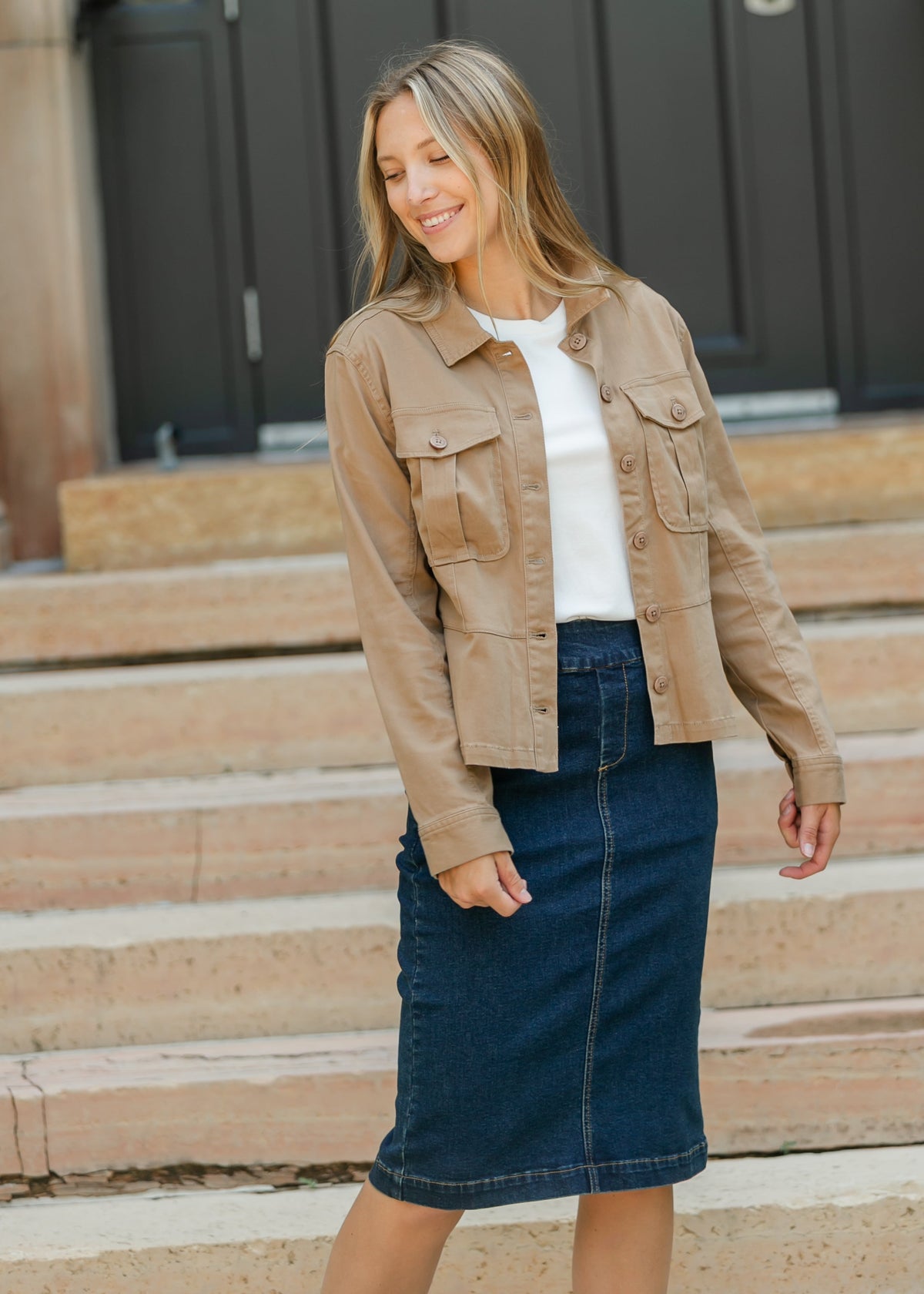 Liverpool Los Angeles® Peplum Hem Trucker Jacket