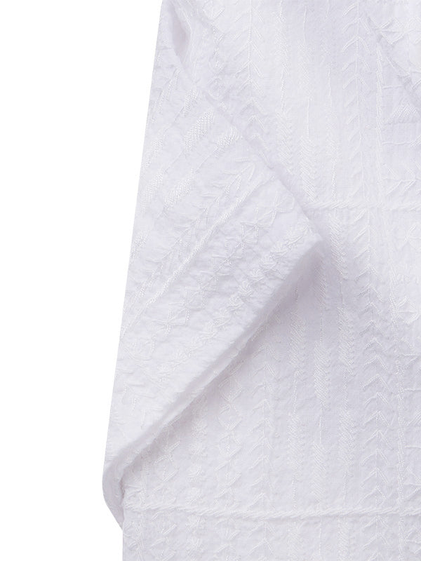 Malta White Embriodered Half Sleeve Tailored Fit Casual Cotton Shirt