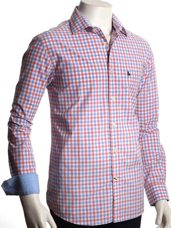Norte Coral Check Full sleeve single cuff Cotton Shirt