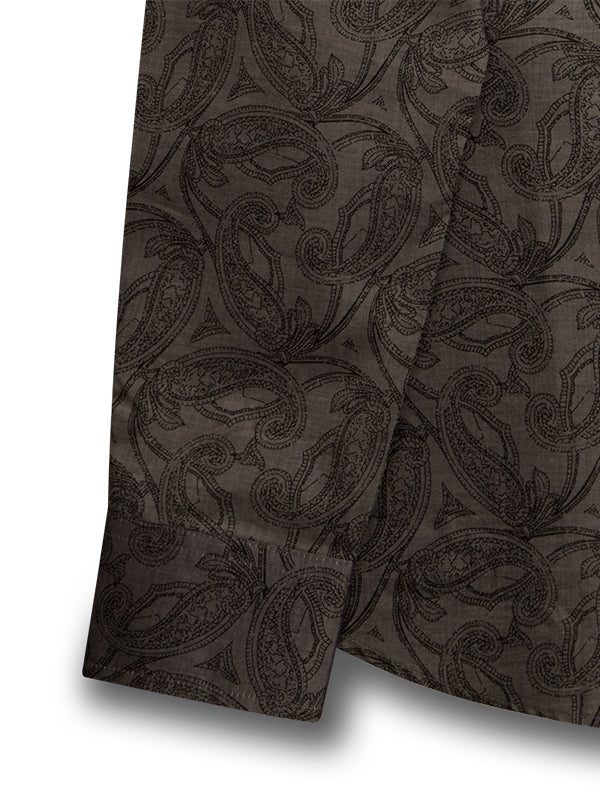 Oscar Dark Grey Printed Full Sleeve Single Cuff Slim Fit Party Wear Cotton Shirt