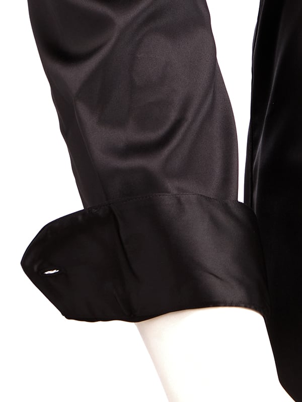 Perez Black High Gloss Satin Stretch Solid Full Sleeve Single Cuff Slim Fit Party Wear Blended Shirt