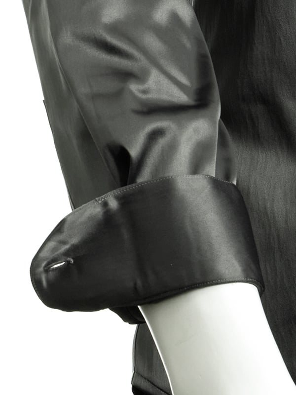 Perez Dark Grey High Gloss Satin Stretch Solid Full Sleeve Single Cuff Slim Fit Party Wear Blended Shirt