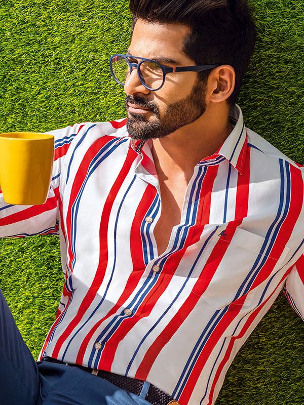 Ronda Red Striped Full sleeve single cuff Cotton Shirt
