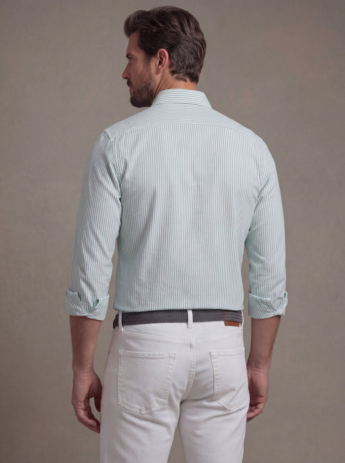 Silba Oxford Mint Striped Full Sleeve Tailored Fit Casual Cotton Shirt