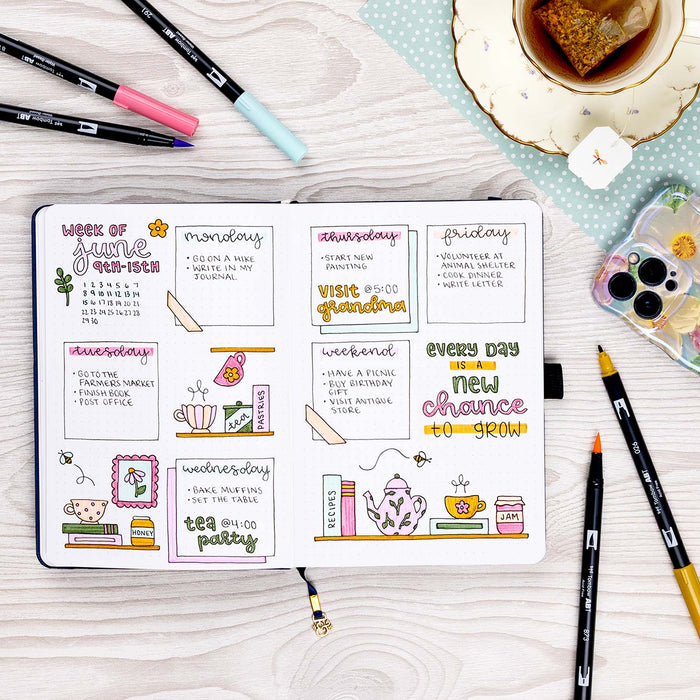 Tombow - Dual Brush Pen Art Markers - Teatime Set - 6 Pack