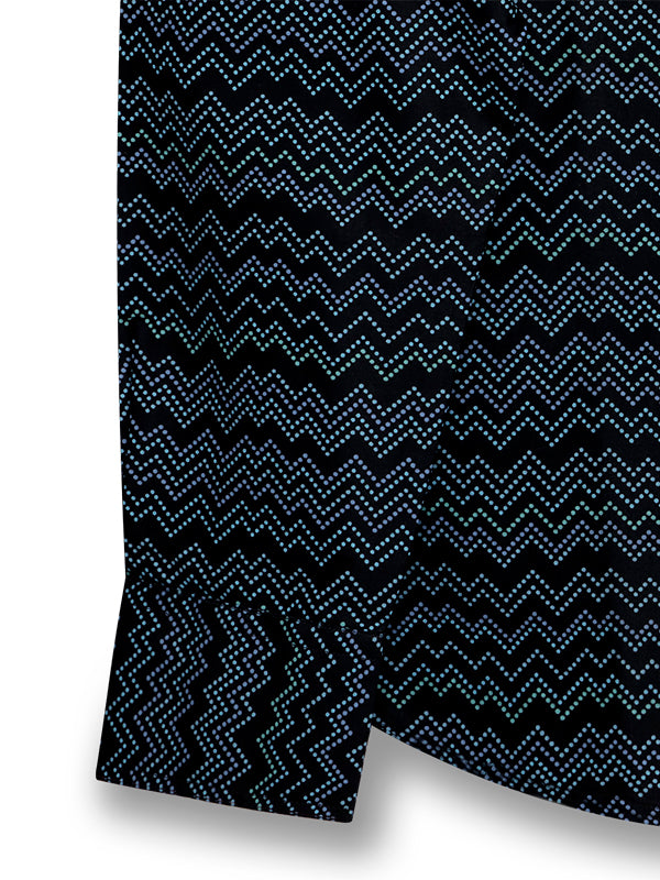 Vidal Black Printed Full Sleeve Single Cuff Slim Fit Party Wear Blended Shirt