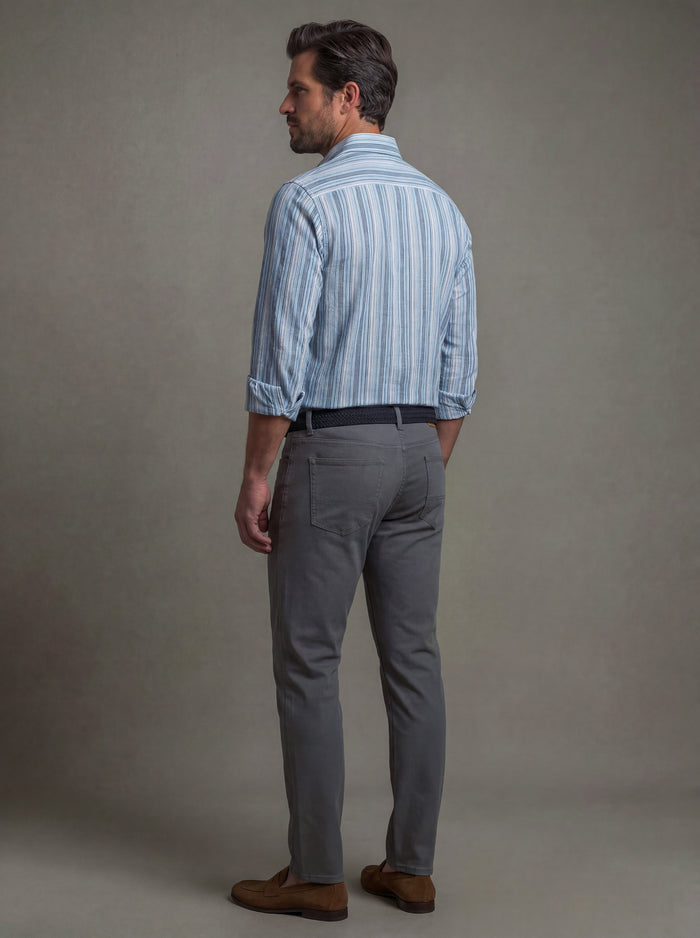 Xander Slub Blue Striped Full Sleeve Tailored Fit Casual Cotton Shirt