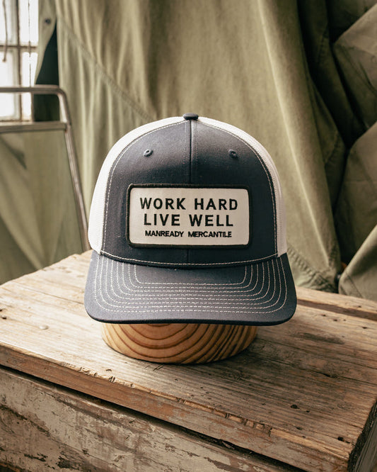 112 Richardson Hat | Work Hard Live Well | White + Black | Manready Mercantile