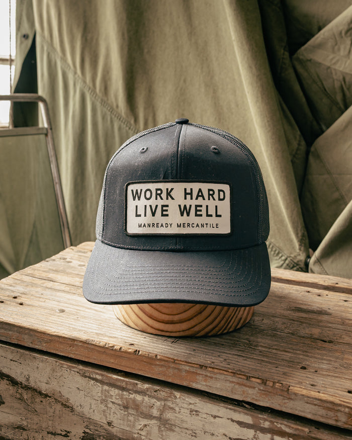112 Richardson Hat | Work Hard Live Well | White + Black | Manready Mercantile