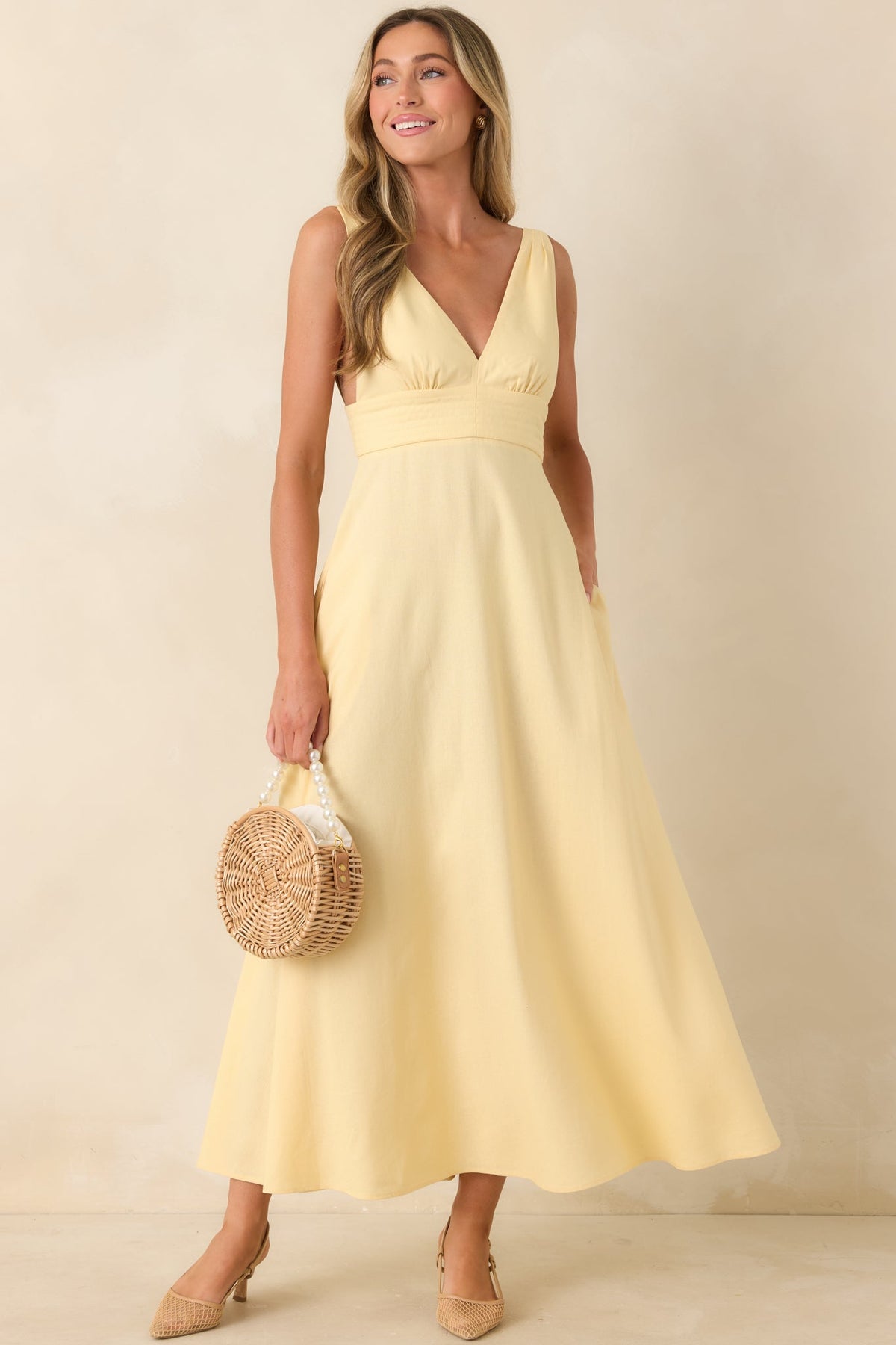 MINKPINK Kaia Butter Yellow Linen Blend Maxi Dress