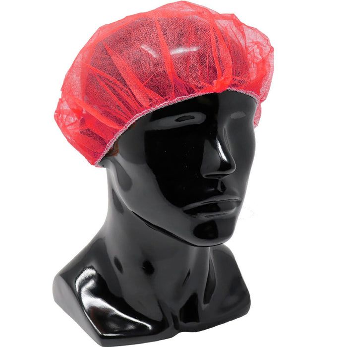 21" Disposable Pleated Red Bouffant Cap, 1000/Cs - WICBC2120