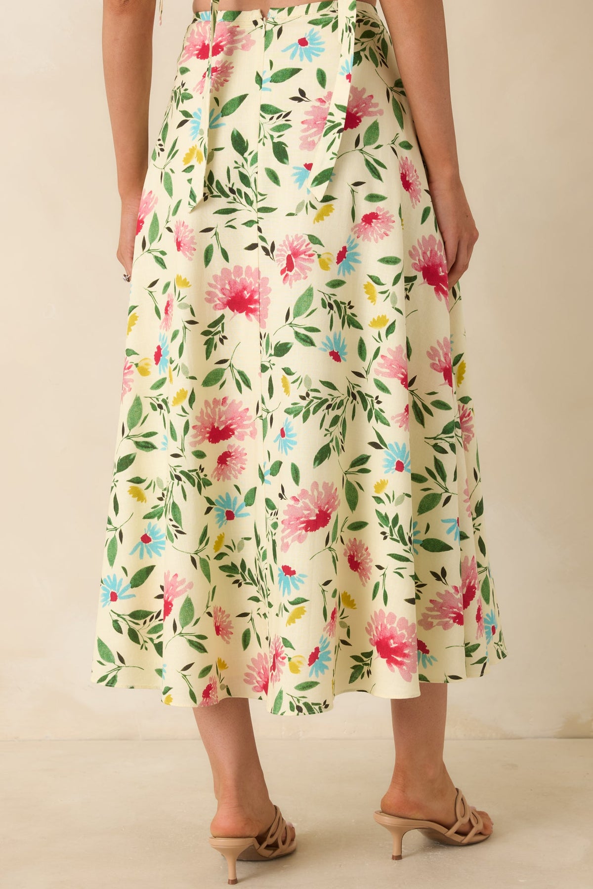 ASTR The Label Yellow Multi Floral Midi Skirt