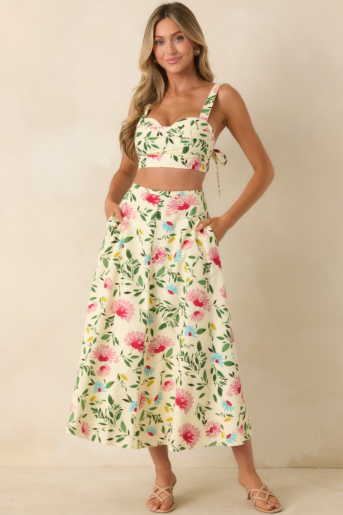 ASTR The Label Yellow Multi Floral Midi Skirt