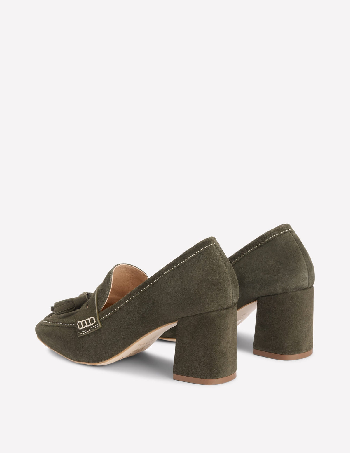 Sol Block Heeled Penny Loafers-Dark Moss