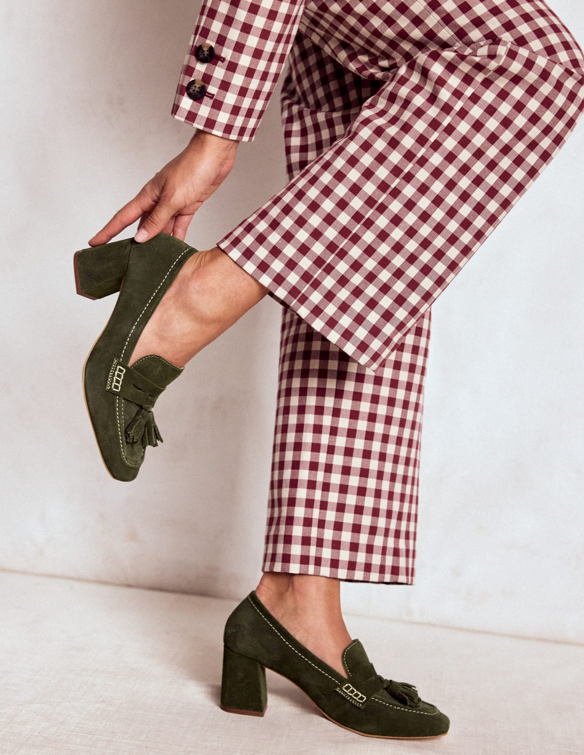 Sol Block Heeled Penny Loafers-Dark Moss