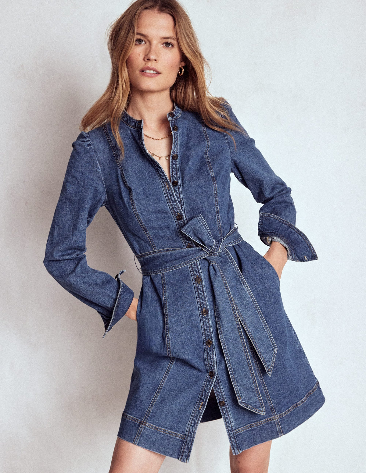 Bre Denim Short Dress-Mid Vintage Denim