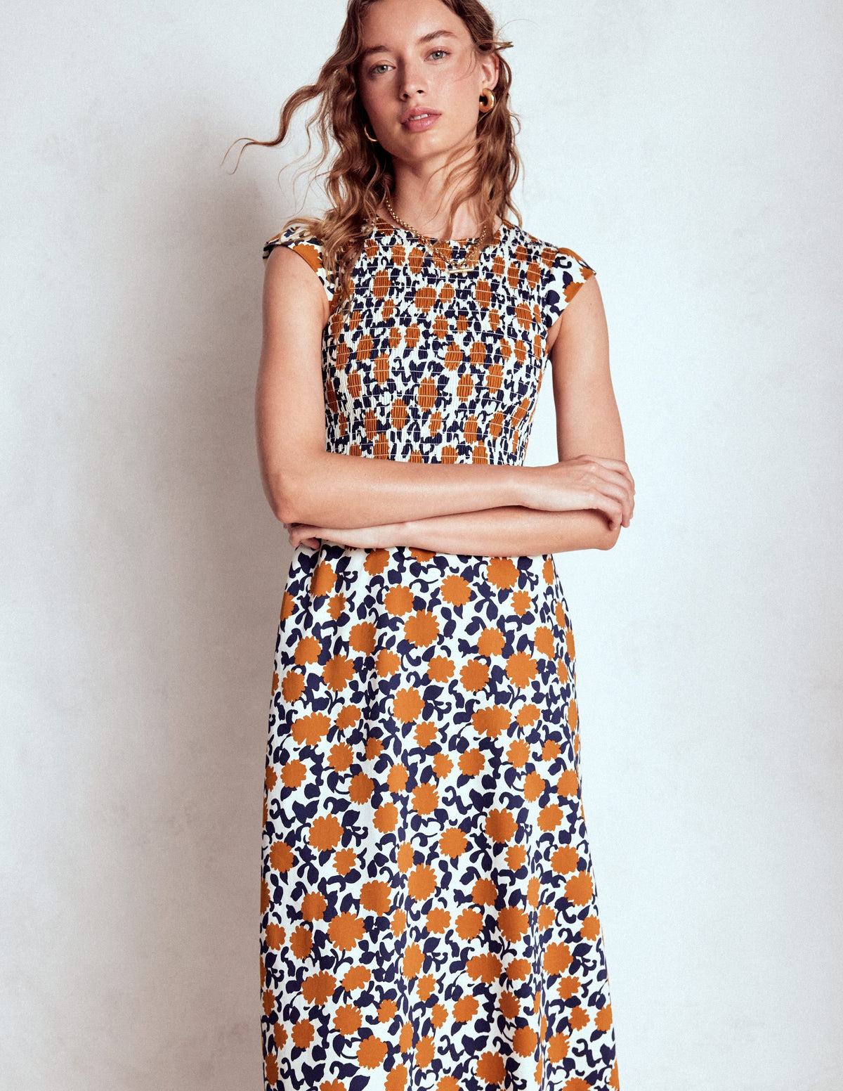Carolina Smocked Midi Dress-Cognanc, Floweret Vine