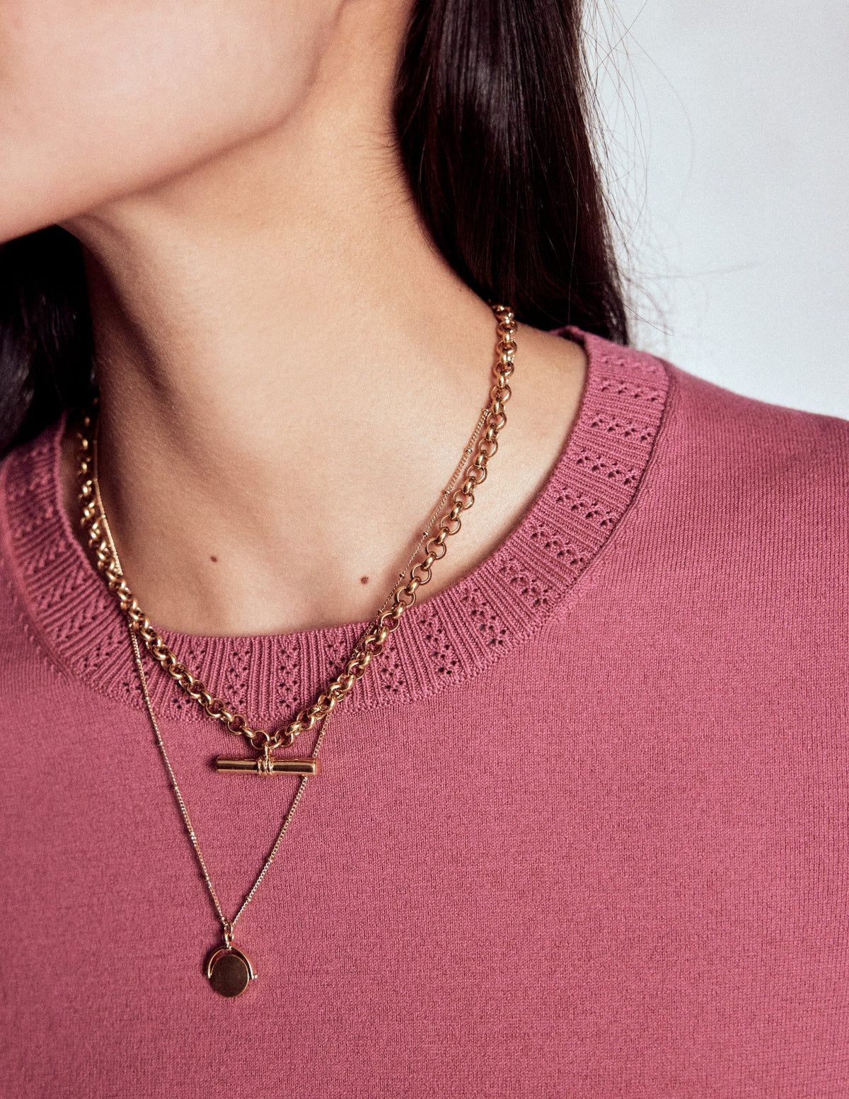 Emilia Cotton Crew Sweater-Pink Heather