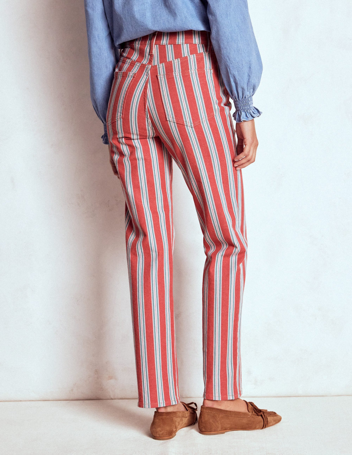 High Rise Stripe Jeans-Red, Blue and Pink Stripe